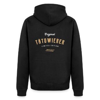 Tätowierer Limited Edition Tattoostudio Lustiges - Unisex Premium Bio Zip Hoodie - Schwarz - Hinten - Nico (187cm)