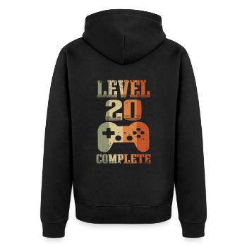 Retro 20. Geburtstag Level 20 Jahre Unlocked - Unisex Premium Bio Zip Hoodie - Schwarz - Hinten - Nico (187cm)