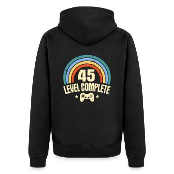 45th Birthday Level 45 Years Funny Gamer - Unisex Premium Organic Zip Hoodie - black - Back - Nico (187cm)