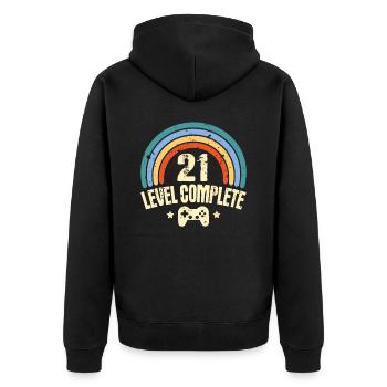 21. Geburtstag Level 21 Jahre Lustiges Gamer - Unisex Premium Bio Zip Hoodie - Schwarz - Hinten - Nico (187cm)
