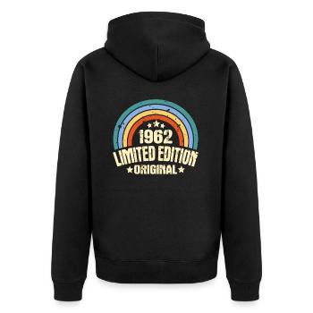 60. Geburtstag 1962 Jahrgang Retro 60 Jahre - Unisex Premium Bio Zip Hoodie - Schwarz - Hinten - Nico (187cm)