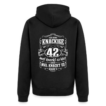 42. Geburtstag Ich bin knackige 42 Jahre - Unisex Premium Bio Zip Hoodie - Schwarz - Hinten - Nico (187cm)