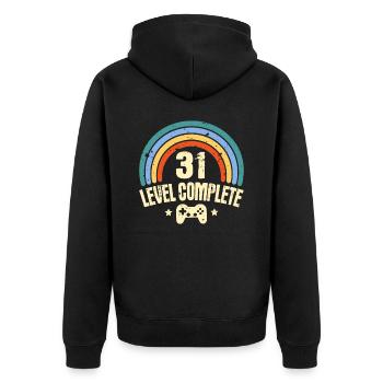 31. Geburtstag Level 31 Complete 31 Jahre Gamer - Unisex Premium Bio Zip Hoodie - Schwarz - Hinten - Nico (187cm)