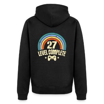 27. Geburtstag Level 27 Complete 27 Jahre Gamer - Unisex Premium Bio Zip Hoodie - Schwarz - Hinten - Nico (187cm)