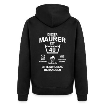 40. Geburtstag Maurer Lustig 40 Jahre - Unisex Premium Bio Zip Hoodie - Schwarz - Hinten - Nico (187cm)