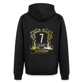 7 Zahl wappen - Unisex Premium Bio Zip Hoodie - Schwarz - Hinten - Nico (187cm)