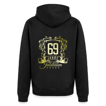 69 Zahl Wappen - Unisex Premium Bio Zip Hoodie - Schwarz - Hinten - Nico (187cm)