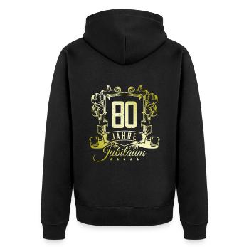 80 Zahl Wappen - Unisex Premium Bio Zip Hoodie - Schwarz - Hinten - Nico (187cm)