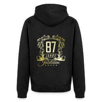 87 Zahl Wappen - Unisex Premium Bio Zip Hoodie - Schwarz - Hinten - Nico (187cm)