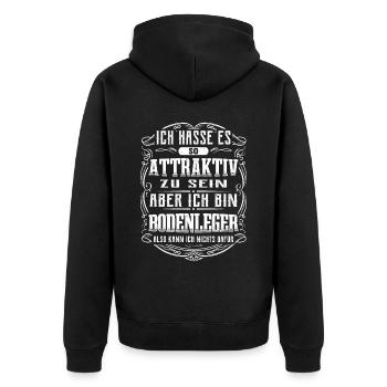Bodenleger Spruch Lustiges Bodenleger - Unisex Premium Bio Zip Hoodie - Schwarz - Hinten - Nico (187cm)