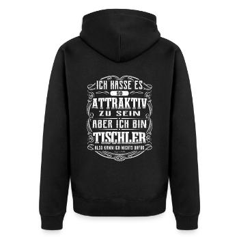 Tischler Spruch Handwerker Lustiges - Unisex Premium Bio Zip Hoodie - Schwarz - Hinten - Nico (187cm)