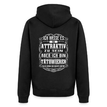 Tätowierer Tattoostudio Lustiges Tattoo - Unisex Premium Bio Zip Hoodie - Schwarz - Hinten - Nico (187cm)