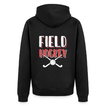 Feldhockey sport - Unisex Premium Bio Zip Hoodie - Schwarz - Hinten - Nico (187cm)