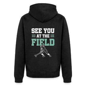fieldhockey sport - Unisex Premium Bio Zip Hoodie - Schwarz - Hinten - Nico (187cm)