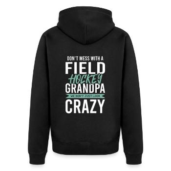 fieldhockey großvater - Unisex Premium Bio Zip Hoodie - Schwarz - Hinten - Nico (187cm)