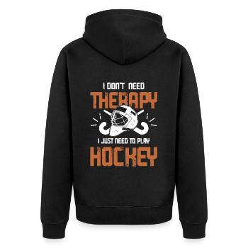 feldhockey therapy - Unisex Premium Bio Zip Hoodie - Schwarz - Hinten - Nico (187cm)