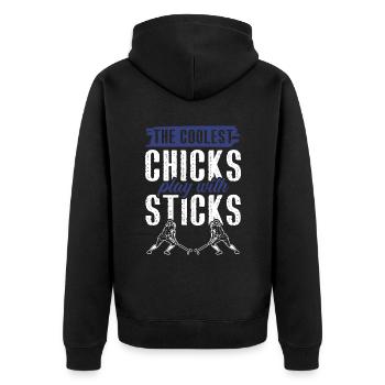 Feldhockey chicks - Unisex Premium Bio Zip Hoodie - Schwarz - Hinten - Nico (187cm)