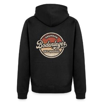 Bodenleger Original Vintage Bodenleger - Unisex Premium Bio Zip Hoodie - Schwarz - Hinten - Nico (187cm)