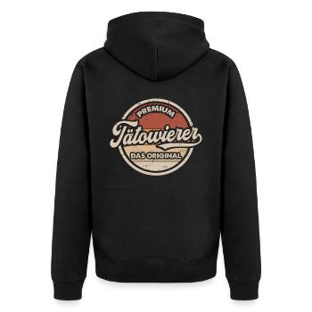 Tätowierer Vintage Tattoostudio Lustiges Tattoo - Unisex Premium Bio Zip Hoodie - Schwarz - Hinten - Nico (187cm)