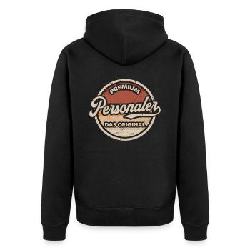 Personaler Vintage Human Resources Lustiges - Unisex Premium Bio Zip Hoodie - Schwarz - Hinten - Nico (187cm)