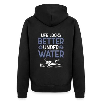 tauchen unter wasser - Unisex Premium Bio Zip Hoodie - Schwarz - Hinten - Nico (187cm)