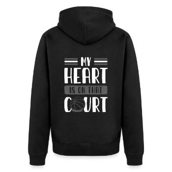 basketball herz - Unisex Premium Bio Zip Hoodie - Schwarz - Hinten - Nico (187cm)