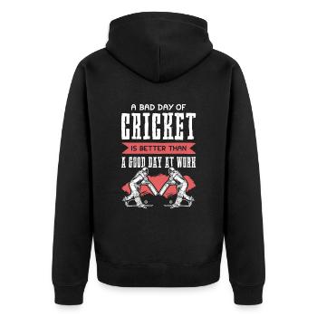 cricket guter tag - Unisex Premium Bio Zip Hoodie - Schwarz - Hinten - Nico (187cm)
