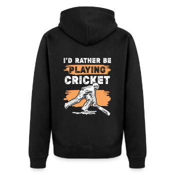 cricket sport - Unisex Premium Bio Zip Hoodie - Schwarz - Hinten - Nico (187cm)