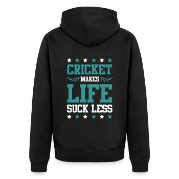 cricket leben - Unisex Premium Bio Zip Hoodie - Schwarz - Hinten - Nico (187cm)