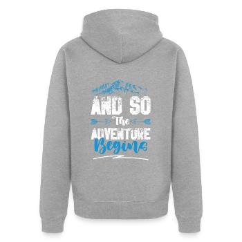 abenteuer beginnt klettern - Unisex Premium Bio Zip Hoodie - Grau meliert - Hinten - Nico (187cm)