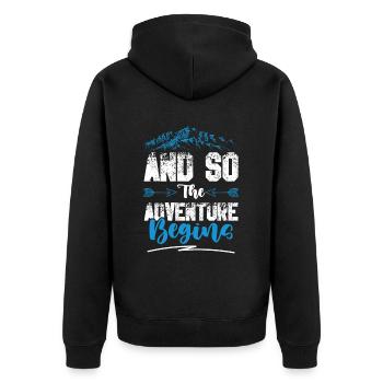 abenteuer beginnt klettern - Unisex Premium Bio Zip Hoodie - Schwarz - Hinten - Nico (187cm)