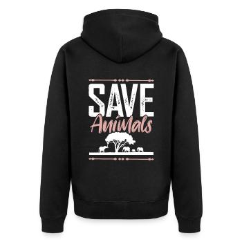 Slogan sur le bien-être animal - Veste à capuche bio Premium Unisexe - noir - Dos - Nico (187cm)