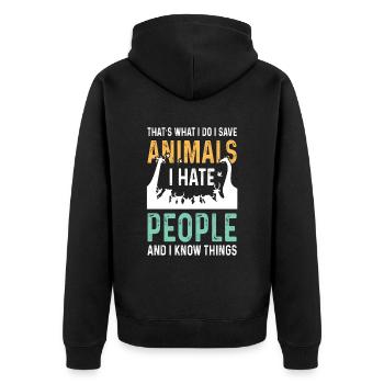 Je déteste les gens militants des droits des animaux - Veste à capuche bio Premium Unisexe - noir - Dos - Nico (187cm)