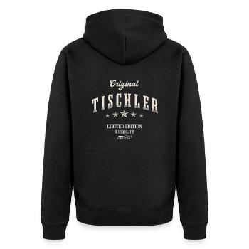 Tischler Limited Edition - Unisex Premium Bio Zip Hoodie - Schwarz - Hinten - Nico (187cm)