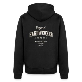 Handwerker Limited Edition Lustiges Handwerk - Unisex Premium Bio Zip Hoodie - Schwarz - Hinten - Nico (187cm)