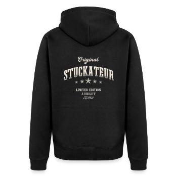 Stuckateur Limited Edition - Unisex Premium Bio Zip Hoodie - Schwarz - Hinten - Nico (187cm)