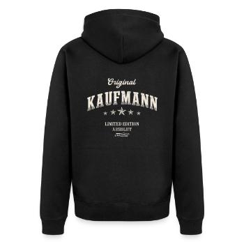 Kaufmann Limited Edition - Unisex Premium Bio Zip Hoodie - Schwarz - Hinten - Nico (187cm)
