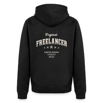Freelancer Limited Edition Freelancing - Unisex Premium Bio Zip Hoodie - Schwarz - Hinten - Nico (187cm)