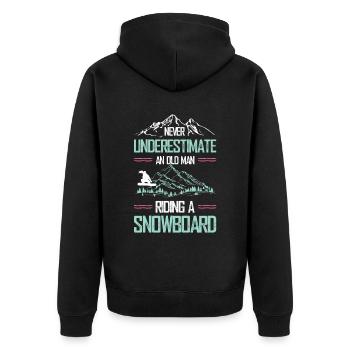 snowboarder alter mann - Unisex Premium Bio Zip Hoodie - Schwarz - Hinten - Nico (187cm)