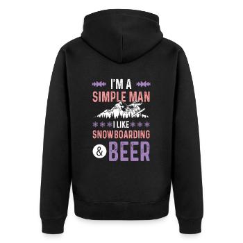 snowboarding und bier - Unisex Premium Bio Zip Hoodie - Schwarz - Hinten - Nico (187cm)