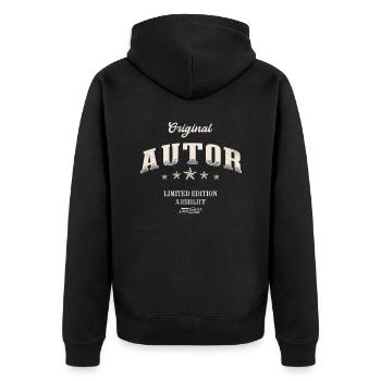Autor Limited Edition Autoren - Unisex Premium Bio Zip Hoodie - Schwarz - Hinten - Nico (187cm)