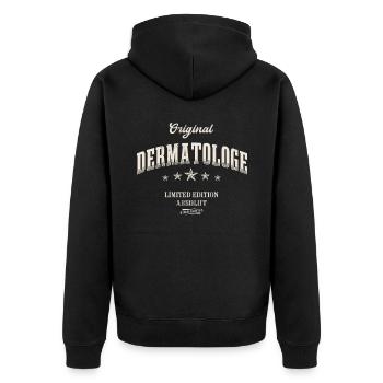 Dermatologe Limited Edition - Unisex Premium Bio Zip Hoodie - Schwarz - Hinten - Nico (187cm)