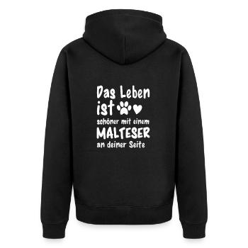 Malteser Hund Hundehalter Lustiges Malteser - Unisex Premium Bio Zip Hoodie - Schwarz - Hinten - Nico (187cm)