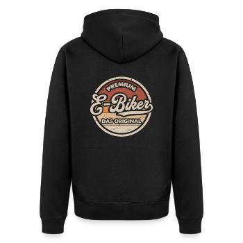 E-Bike Original Elektrofahrrad Vintage E-Biker - Unisex Premium Bio Zip Hoodie - Schwarz - Hinten - Nico (187cm)