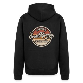Event Manager Original Eventmanager - Unisex Premium Bio Zip Hoodie - Schwarz - Hinten - Nico (187cm)