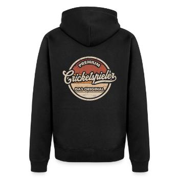 Cricket Original Cricketspieler - Unisex Premium Bio Zip Hoodie - Schwarz - Hinten - Nico (187cm)