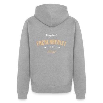 Fachlagerist Limited Edition - Unisex Premium Bio Zip Hoodie - Grau meliert - Hinten - Nico (187cm)