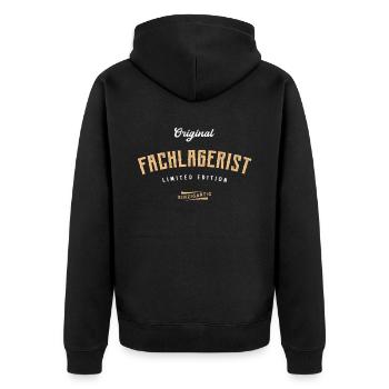 Fachlagerist Limited Edition - Unisex Premium Bio Zip Hoodie - Schwarz - Hinten - Nico (187cm)