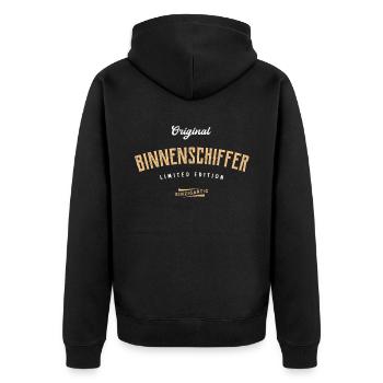 Binnenschiffer Limited Edition - Unisex Premium Bio Zip Hoodie - Schwarz - Hinten - Nico (187cm)