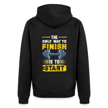 Fitness Workout - Unisex Premium Organic Zip Hoodie - black - Back - Nico (187cm)
